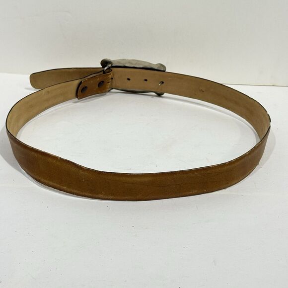 Vintage Firenze Leather Belt 36 Removable Nickel Silver Cow Buckle Argentina - Picture 3 of 16